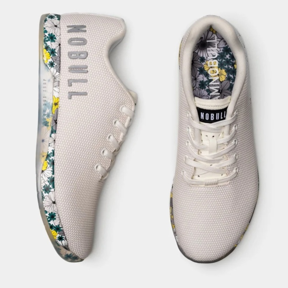 NOBULL Cream Athletic Shoes with Floral Accents
